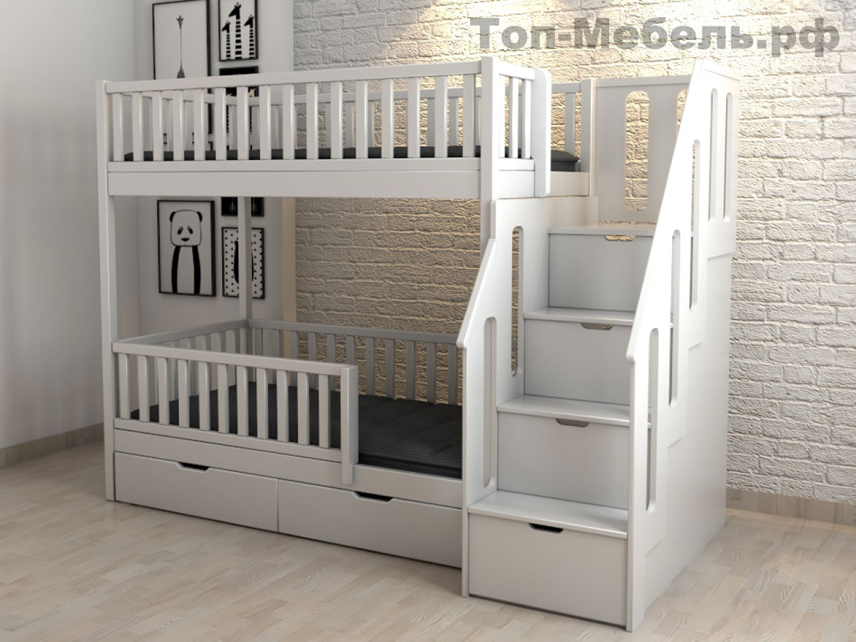 Детская двухъярусная кровать с лестницей