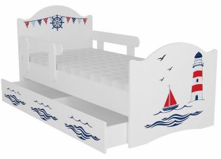 Кровать для мальчика Морская Стандарт с ящиками и матрасом