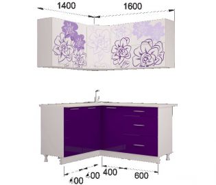 Угловой кухонный гарнитур Бордо-виолет 1400х1600